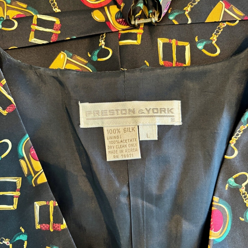 Preston & York Vest Women's Large Black Equestrian Themed Vintage Silk Horse 80s - Picture 11 of 11